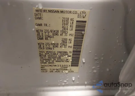 2017 Nissan Murano S from USA, damaged, VIN 5N1AZ2MG7HN151053